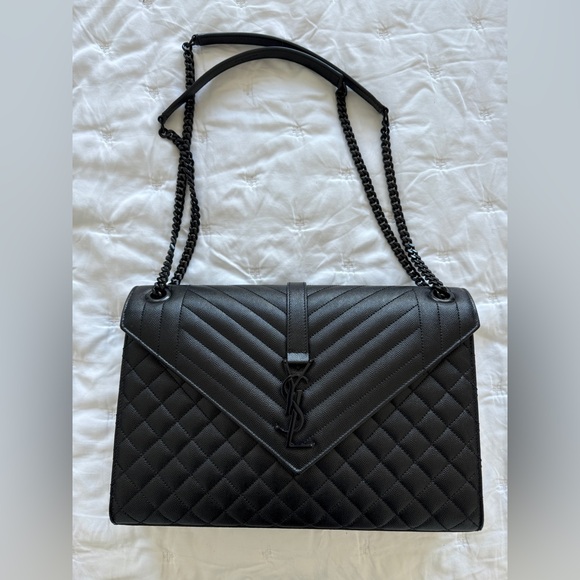 YSL Yves Saint Laurent large envelope bag black/gunmetal w/ all original pkg - Picture 2 of 10